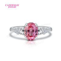 Cadermay Labor-Gezüchteter Padparadscha-Saphir-Ring 925 Silber Moissanit Seitenstein Ovaler Verlobungsring Feiner Schmuck für Damen
