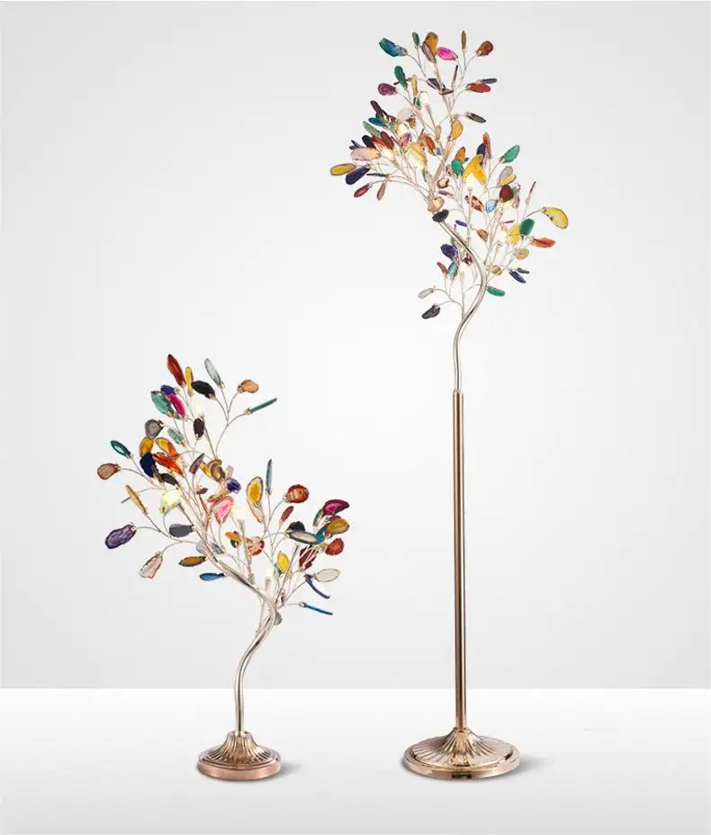 2024 Modern fransız zemin lambası kristal boncuklar Glitter püsküller çiçek zemin ışıkları ağaç dalı akik yaprak dekorasyon ışıklandırma