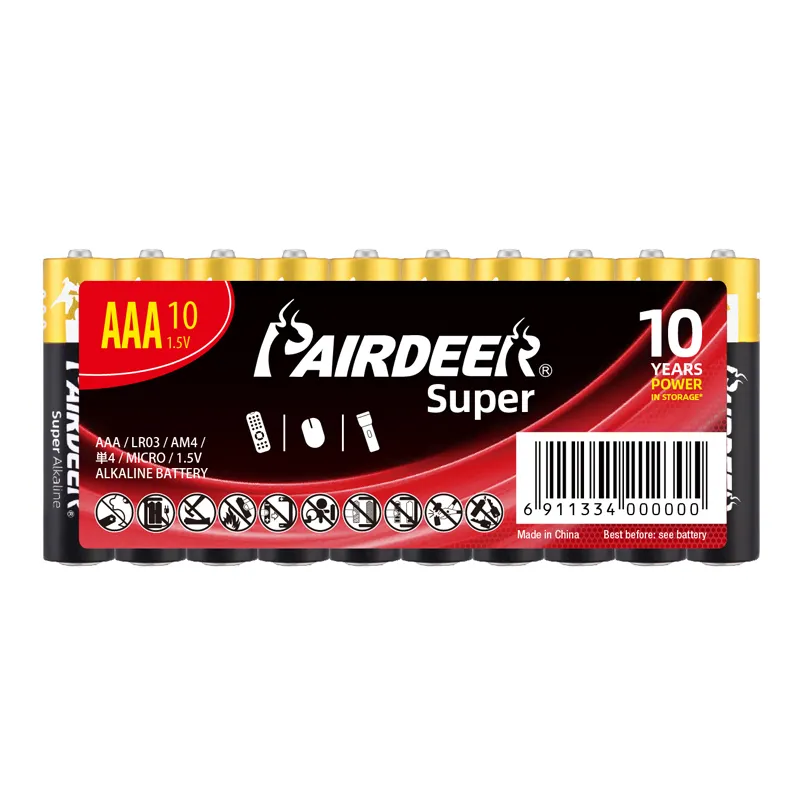 Pairdeer 1.5V aaa am4 LR03 AAA zinco manganese Super no.7 batteria alcalina a secco per torce