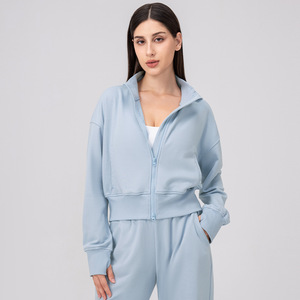 ชุดวอร์มผู้หญิงไซส์ใหญ่ผ้าฝ้ายกันลม พิมพ์โลโก้ได้ ชุดเซ็ต 2 ชิ้น ซิปคู่ คอตั้ง - Product Image 4