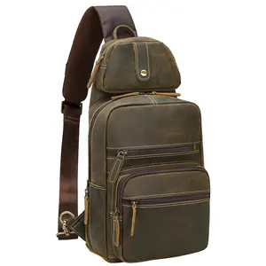 2022 yeni tasarım stil erkekler kahverengi sırt çantası Crossbody tek kollu çanta bel erkekler için çılgın at inek deri göğüs çantası
