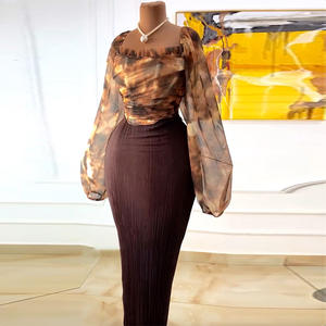 Nieuwe elegante blouse met vierkante kraag en lantaarmuffen, hoge taille half-body rok, dames casual 2-delige set Sehe Fashion - Product Image 6