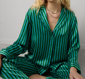 Pigiama Skil raso a righe personalizzato, ampio e confortevole con cintura elastica, adatto per le notti estive per le donne. - Product Image 2