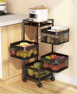 Cesta de almacenamiento de metal de 4 capas con ruedas, estantes de carrito de fruta redondos cuadrados multigiratorios - Product Image 6