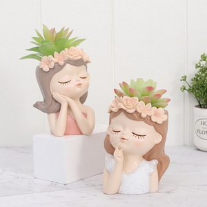 Juego de 4 Macetas de Resina con Forma de Cabeza de Chica, Maceta para Suculentas con Corona de Flores, Decoración Kawaii para el Hogar, Figura Decorativa, Regalo Artístico al por Mayor, Decoración para Dormitorio OEM - Product Image 3