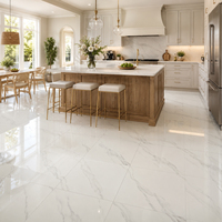 Carreaux de sol en porcelaine rectifiée effet marbre blanc Carrara poli et émaillé 60x60cm pour salon et villa