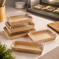 Boîte à sushi en kraft avec couvercle transparent, compartiments séparés en PET, plusieurs tailles, résistante à l'huile et anti-fuite pour aliments chauds et froids