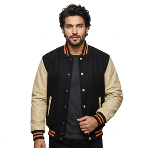 Letterman Varsity Baseball Bomber Jacket Genuine Leather <b>Wool</b> Body Canvas Sleeves Stand Custom Team Colors OEM Service Available - Product Image 1