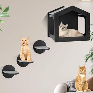 Étagère d'escalade murale en bois pour chat sur mesure <span class=keywords><strong>canapé</strong></span> 1 appartement pour chat et 3 grandes marches pour chat avec patins à gratter escalade intérieure - Product Image 2