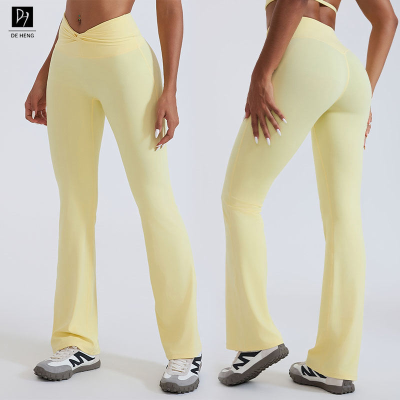 V Shape High Quality Female Stretch Breathable Fitness Wide Legs Butt Lifting Yoga Gym Leggings Flared Pants