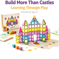 Populaire 88 pièces Tuiles de construction magnétiques transparentes 5,5 cm Jouet de blocs STEM DIY pour enfants (Château, Parking) pour garçons et filles