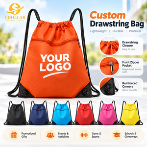 Custom Logo Drawstring Backpack with Zipper Pocket Lightweight <b>Sports</b> Gym <b>Bag</b> Promotional Giveaway - Product Image 1
