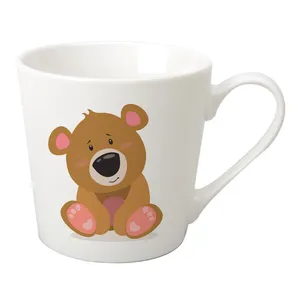 Creative Gifts Little Bear V Shape Cup Ceramic White with Animal Design Set Ceramic Milk Mugs for Kids Minimalist Coffee Mugs