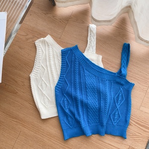 Top in <span class=keywords><strong>maglia</strong></span> senza maniche con scollo asimmetrico stile euro-americano da donna - Design snellente estivo - Product Image 2