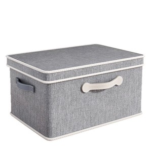 Boîte de rangement rectangulaire en tissu pour vêtements et couettes, pliable avec poignées, couleur unie grise, 700g, type autoportant - Product Image 1