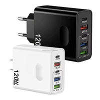 Chargeur USB-C 120W 5 ports avec prise EU/US, charge rapide super rapide, chargeur de téléphone portable USB-C 120W Type C pour Xiaomi/Samsung