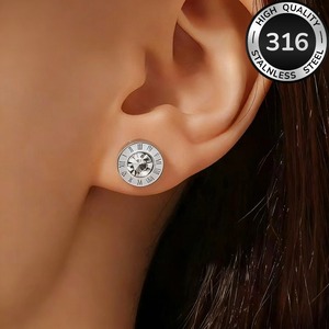 Boucles d'oreilles Joker 5A en zircon chiffres romains, boucles d'oreilles simples et rondes pour femmes, boucles d'oreilles en acier inoxydable 316, bijoux en gros - Product Image 2