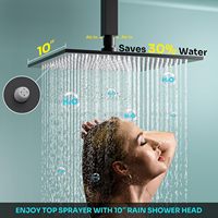 HOMEDEC Système de douche mural 10 pouces avec pommeau de douche carré 6 pouces, robinet de douche thermostatique 3 voies avec barre coulissante en laiton