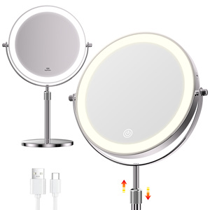 Miroir <span class=keywords><strong>de</strong></span> maquillage éclairé en acier inoxydable rechargeable miroir <span class=keywords><strong>de</strong></span> courtoisie Led grossissant double face 1x/10x miroir lumineux cosmétique - Product Image 1