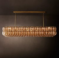 Lustre rectangulaire moderne en verre fumé à plusieurs niveaux, grande suspension linéaire pour salle à manger, rénovation de maison à concept ouvert