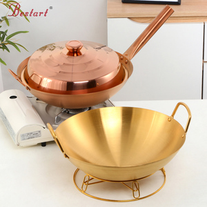 <span class=keywords><strong>Wok</strong></span> chinois en acier inoxydable à fond rond 34 cm, antiadhésif, double poignée, qualité alimentaire, avec support de casserole - Product Image 2