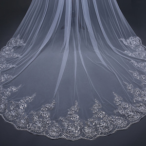 Cyg-Bán Hot Illusion Tulle 3 Mét Dài Màu Trắng Ngà Với Ren Wedding Veils Cho Cô Dâu Phụ Kiện - Product Image 4