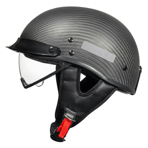 Casque en fibre de carbone 3K de style vintage - Visière solaire intégrée rabattable et déverrouillage rapide, garantie de 12 mois - Product Image 1
