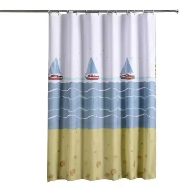 Cortinas de ducha con estampado de velero personalizadas al por mayor para baño, cortinas de baño impermeables, cortinas Rideaux para salón