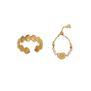 Fashionable INS Stainless Steel Non-fading Jewelry with Link Chain Ocean Shell Open and <b>Adjustable</b> <b>Rings</b> - Product Image 3