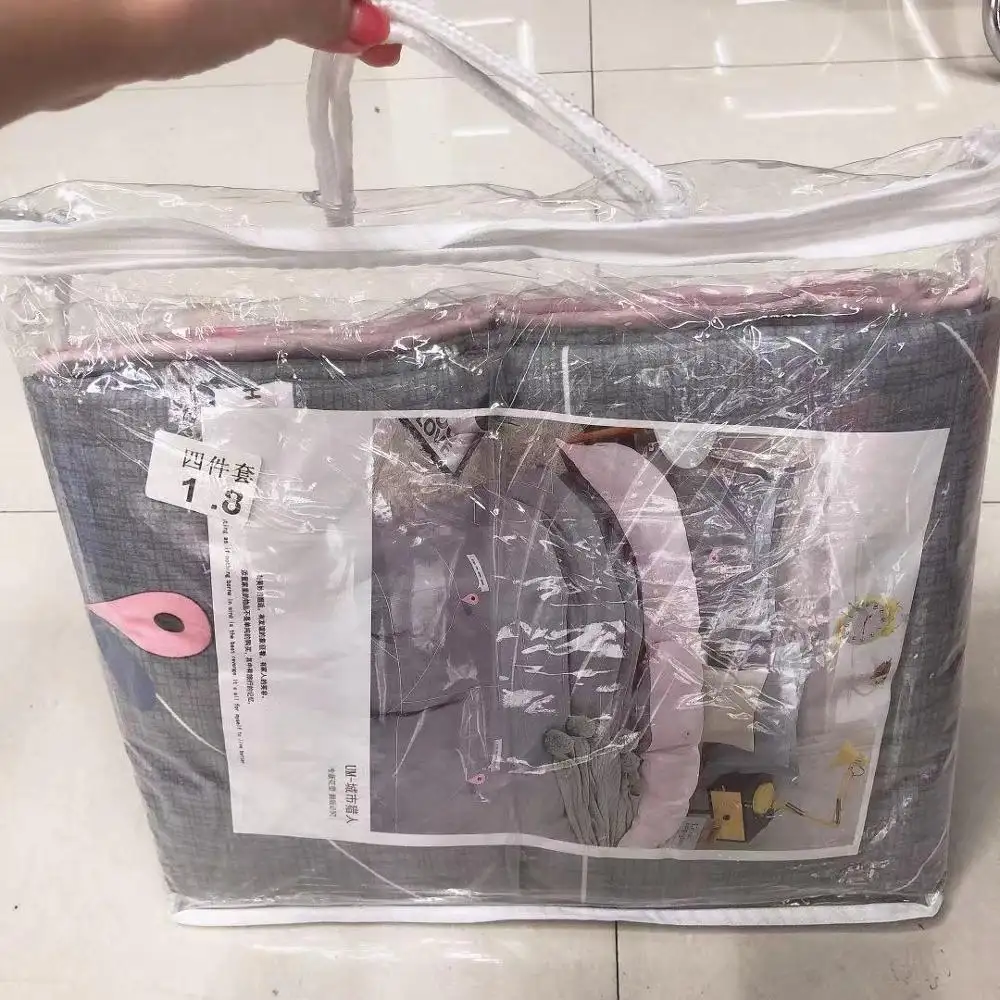 Bolsa de embalaje de plástico transparente con cremallera para Manta y juegos de ropa de cama, bolsa de pvc de 4 piezas