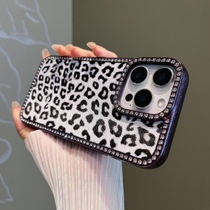 Étui de luxe pour téléphone portable à motif léopard diamanté scintillant pour iPhone 17 Air 16 15 Pro Max, coque arrière en cuir PU souple électroplaqué - Product Image 5