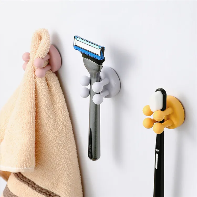 Toothbrush Holder 4 leg hook Self Adhesive Shaver Razor Holder silicone hook Bathroom Kitchen Organizer Plug Cable wall hook