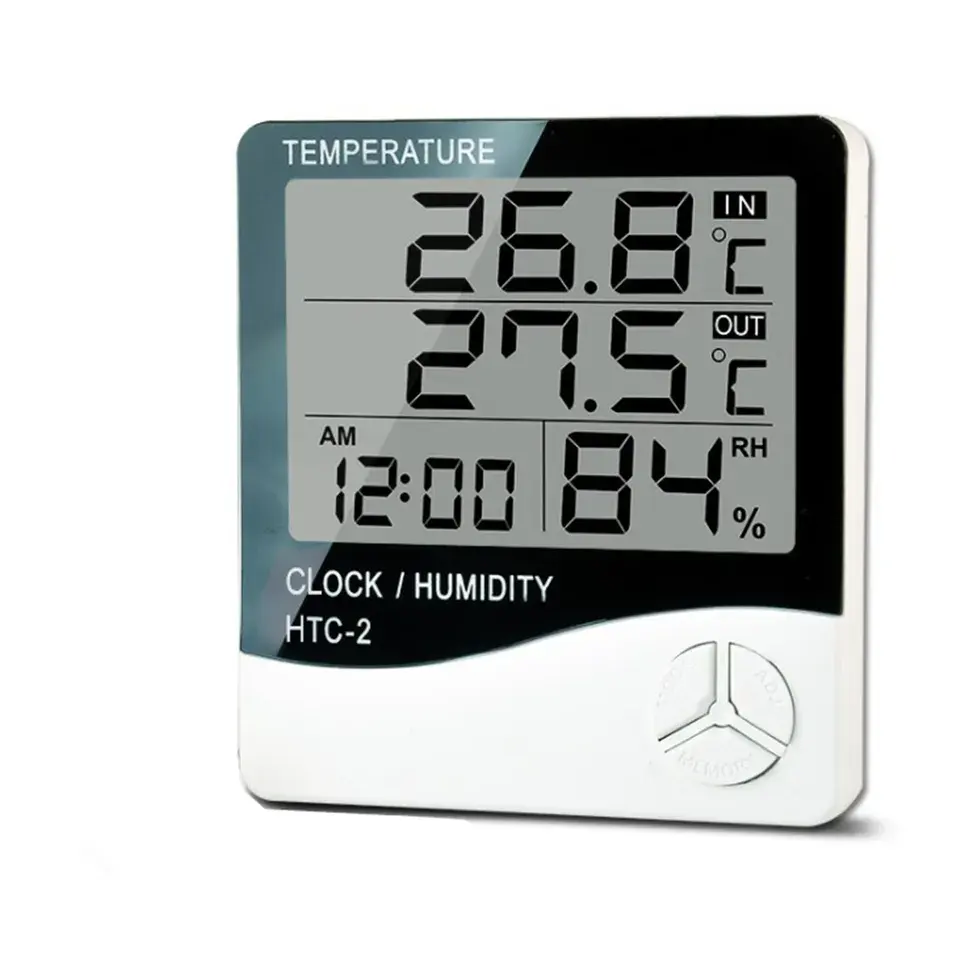 एलसीडी डिजिटल तापमान आर्द्रता मीटर HTC-2 घर इनडोर, आउटडोर आर्द्रतामापी थर्मामीटर मौसम स्टेशन