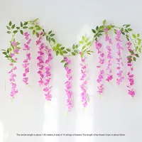 Vente en gros de glycines artificielles en plastique, vigne en plastique, décoration en rotin, plante suspendue artificielle pour plafond, utilisation murale et plafond