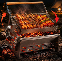 Barbecue portable à charbon de bois avec rotation automatique à 180 degrés, pliable, en acier inoxydable 304, pour le camping en plein air