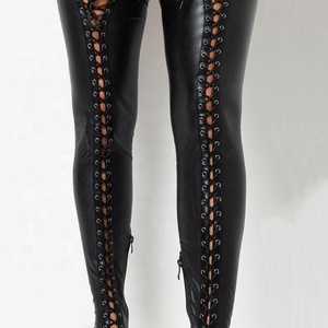 Skintight High Top Front Lace up Women Thigh High Dancing <b>Boots</b> Side Zip Stiletto Lady Pointed Toe Long Booties Big Size 43 - Product Image 6