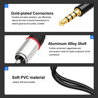 Câble audio-vidéo 3,5 mm vers 3 RCA 6,6 pieds/2 m, adaptateur RCA 3 mâles, cordon AUX stéréo avec gaine en PVC pour voiture et lecteur DVD HDTV