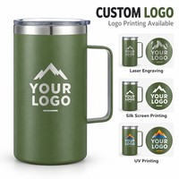 Gobelet isotherme en acier inoxydable 304 de 24 oz avec logo personnalisé, grande capacité, portable, pour le voyage, le café, le camping, avec poignée