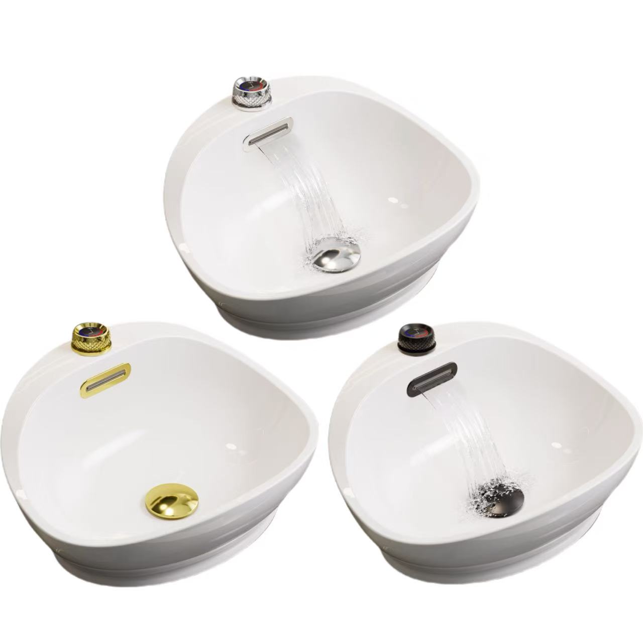 ZEPENG Wholesale High Quality Smart Touch Screen Waterfall Bathroom Sink Top Mount Round Ceramic Wash Basin Sink