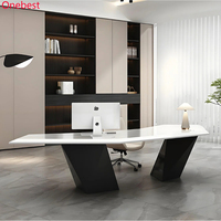 Villa House Organisateur de bureau en forme de L Rangement pour arrière-bureau Table de bureau à domicile blanche et noire