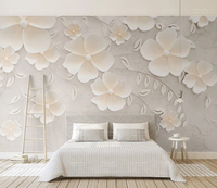 Décoration murale élégante à motifs floraux 3D avec design crème texturé Autres papiers peints/panneaux muraux