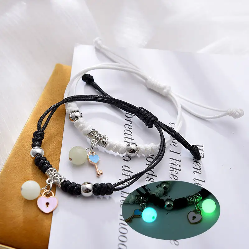 Hete Verkoop Goedkope Verstelbare Lichtgevende Koppels Relatie Armband Handgemaakte Touw Hart Ster Armbanden