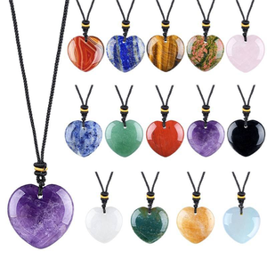 Hete Aanbieding 30mm Natuurlijke Stenen Hart Ketting Amethist Tijgeroog Roze Kwarts Spirituele Genezing Kristal Edelsteen Hangertje Ketting - Product Image 1