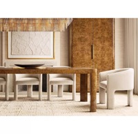 Série Salon Style Campagne Américaine : Table à Manger Ronde en Bois de Chêne Massif avec Placage en Cuir R Tree Tumor, Personnalisable
