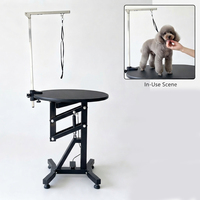 Table de toilettage ronde hydraulique portable pour animaux de compagnie, table de beauté pour chiens robuste avec bras réglable et roues pour salon