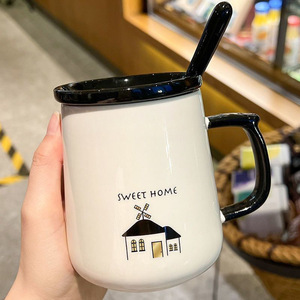 Taza de Cerámica con Tapa y Cuchara <span class=keywords><strong>para</strong></span> Hombre; Taza <span class=keywords><strong>para</strong></span> Agua <span class=keywords><strong>para</strong></span> Uso Doméstico; Juego de Desayuno Lindo y Creativo <span class=keywords><strong>para</strong></span> Parejas - Product Image 3