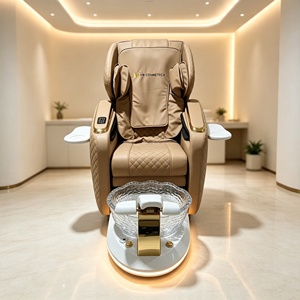 Pedicure Chair Luxury White Gold Pedicure Spa Chair With Glass Foot <b>Basin</b> Electric Reclining Massage Pedicure Station - Product Image 3