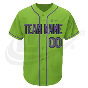 Novo recurso respirável Custom Baseball full button Jersey na cor verde com sublimação Impressão Team Wear Baseball For Youth