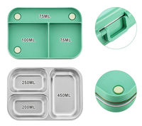 Kotak Makan Bento Ramah Lingkungan dari Baja Anti Karat 4 Kompartemen untuk Anak-Anak, Bebas BPA, Anti Bocor, dengan Garpu dan Sendok