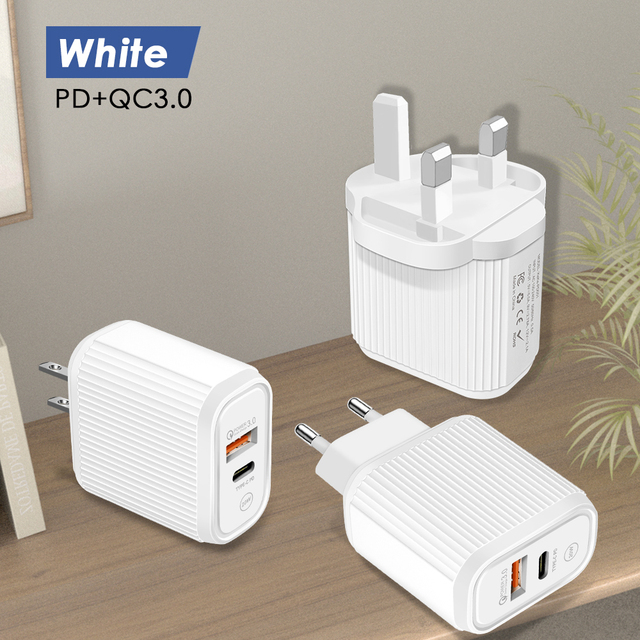 EU US UK Plug 30W USB C Mobile Phone Charger 2 Port USB-C PD Fast Charger 20 W USB Type c Charging Adapter for iphone 16 17 Air